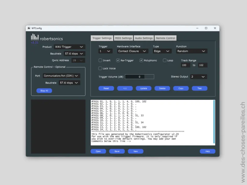 16 Track WAV Audio Player - Configuration avancée.webp