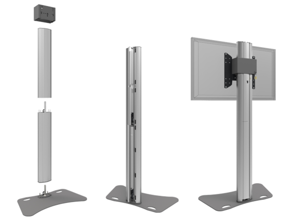 Écran 65'' sur pied dans caisse de transport